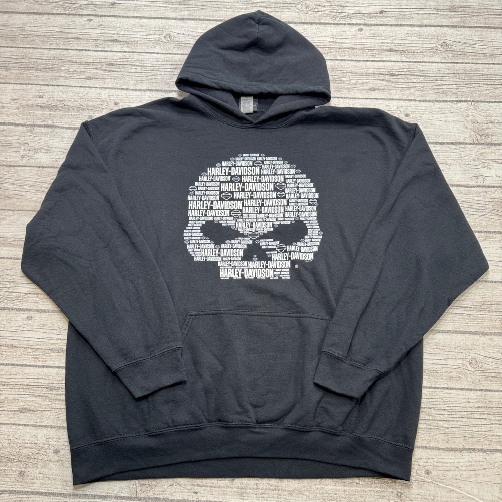 Harley-Davidson Hoodie Men's 2XL Black Skull Military Overseas Tour Sweatshirt